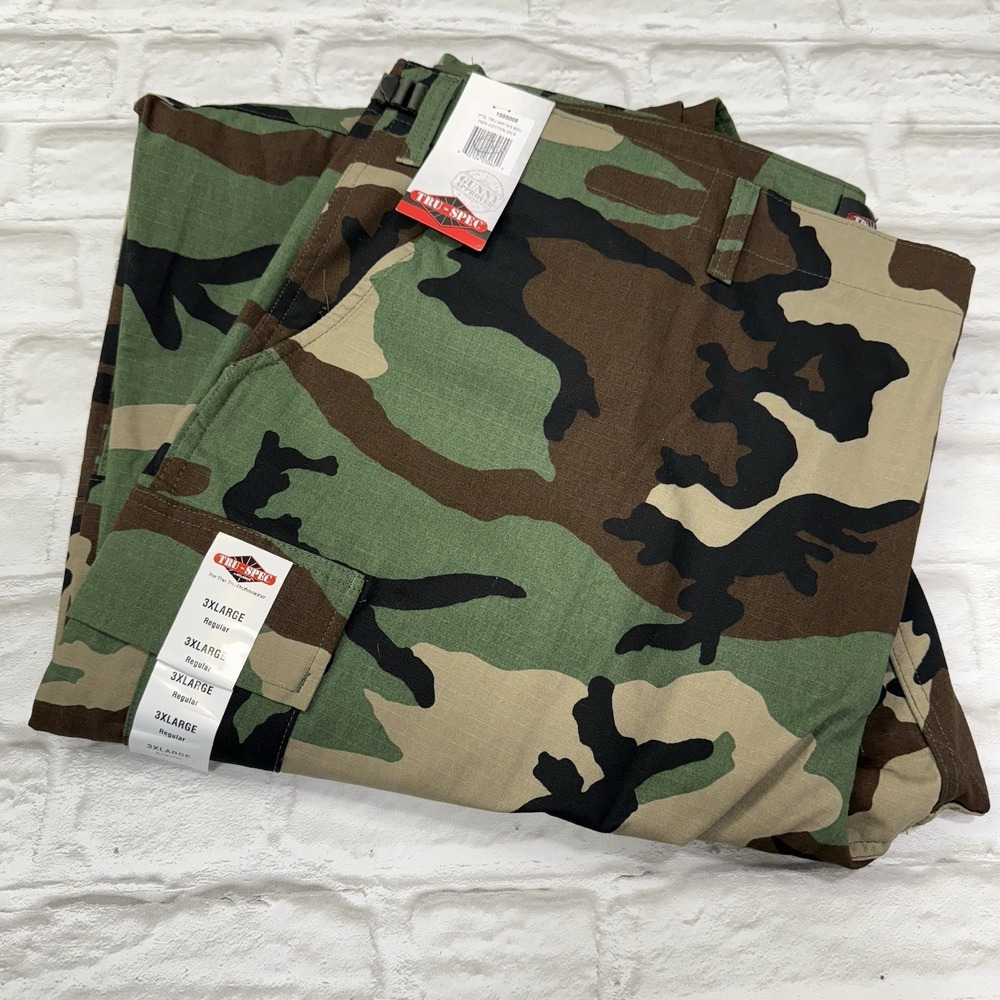 Tru Spec Pants Mens 3XL Camo Cargo Woodland Ripstop Trouser Tactical Work Pants‎